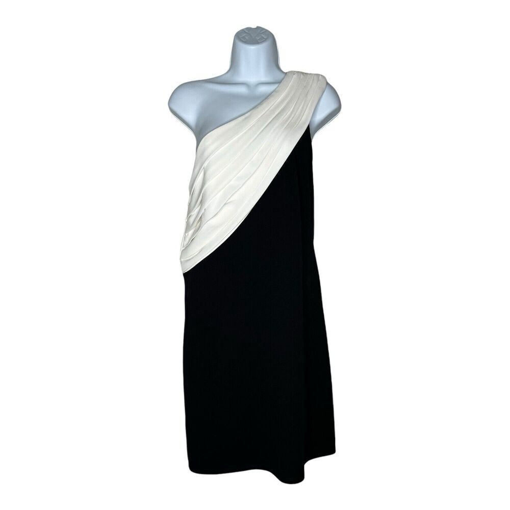Tadashi Shoji Dress Womens Large One Shoulder Black Cream Formal Wedding Guest